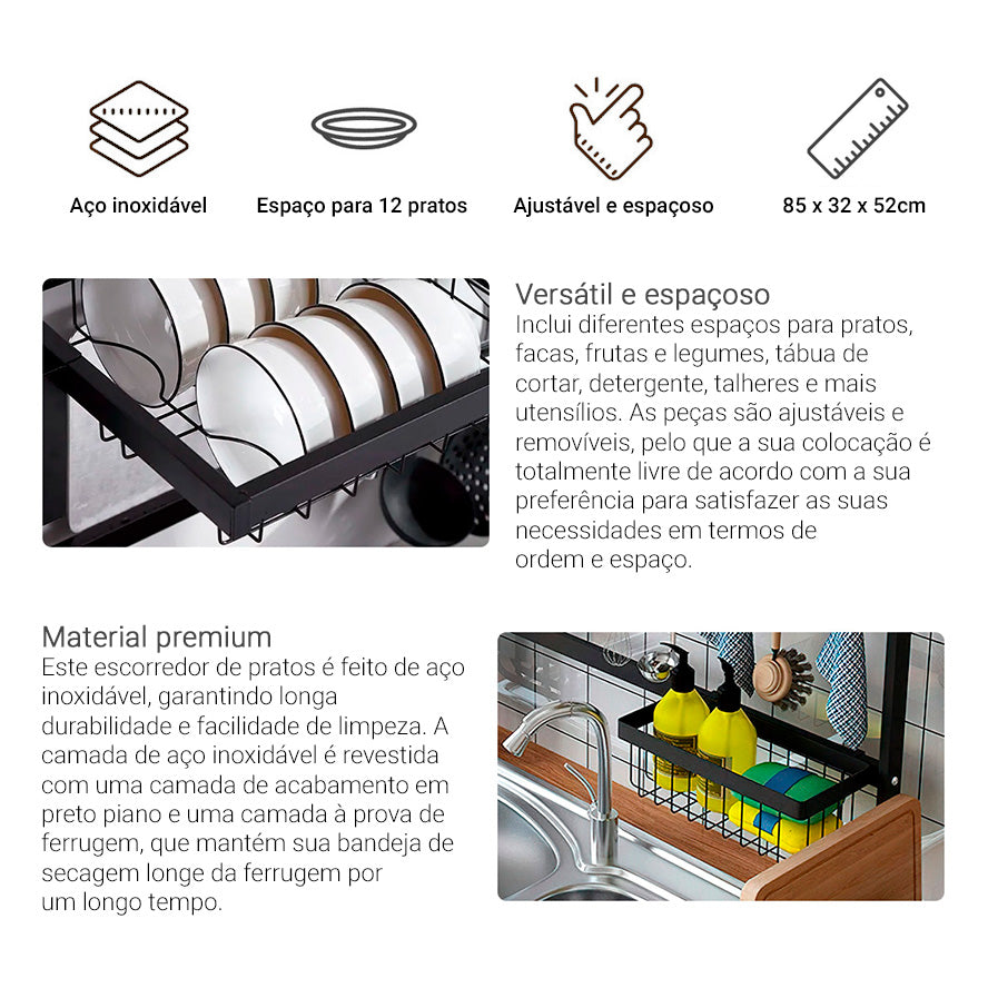 Escorredor de louças Decoteam 2 andares em aço inox Alta Qualidade Escorredor de louças Decoteam 2 andares em aço inox Alta Qualidade